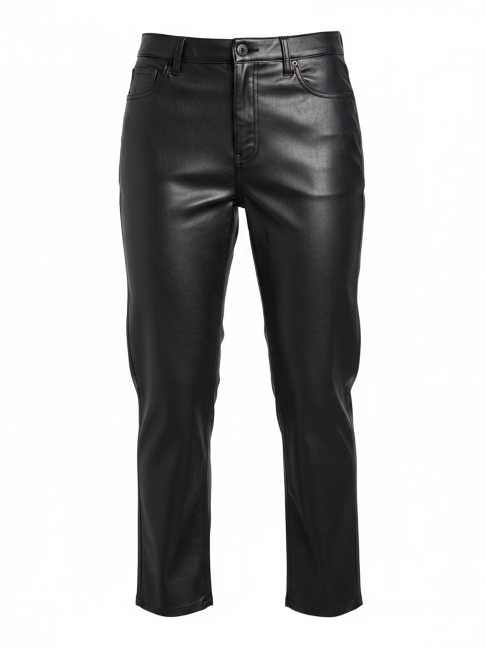Old Navy Women's Black Faux Leather Straight-Leg Trousers